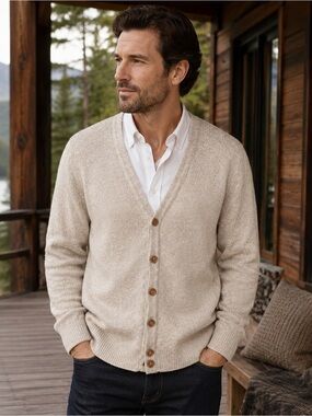 SHENANDOAH MENS COTTON WAFFLED EVERYDAY PREPPY LIBRARY CABIN CARDIGAN SZ L